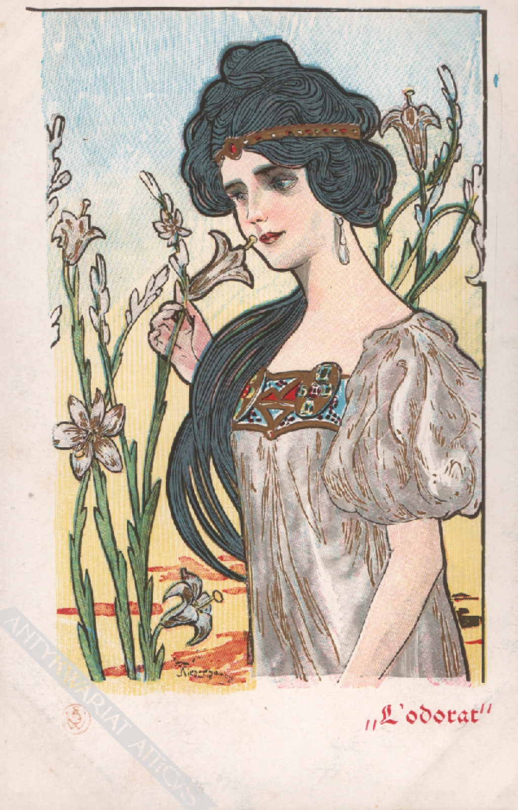 [pocztówka, ok. 1905] "L' odorat"