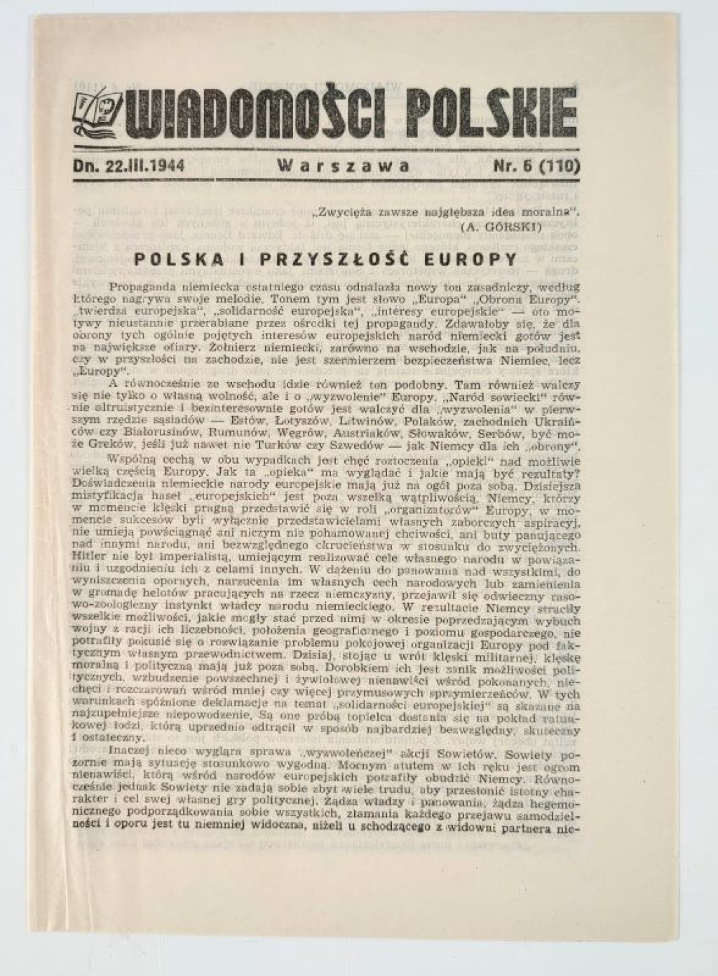 Wiadomości Polskie, dn. 22. III. 1944, Nr 6 (110)