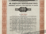[obligacja, 1936] Obligacja 4% pożyczki konsolidacyjnej wartości imiennej sto złotych w złocie