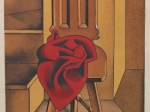 [litografia, 1950] Stołek z czerwoną tkaniną