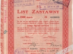 [list zastawny] 5% List Zastawny na 1500 złotych Towarzystwo Kredytowe Miasta Warszawy