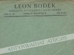 [koperta firmowa z ulotką reklamowa] Leon Bodek Księgarnia Antykwarnia Skład papieru