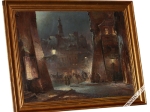 [olej na płótnie, ok. 1930-60?] [Warszawa] Rynek Starego Miasta nocą